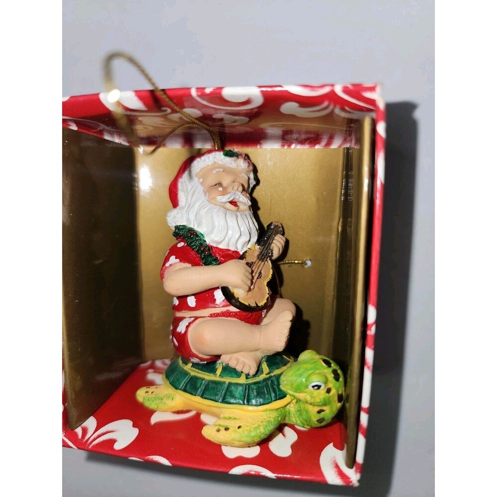 Hawaiian Santa Ornament Ukulele Turtle Christmas Holiday Beach Themed Decor
